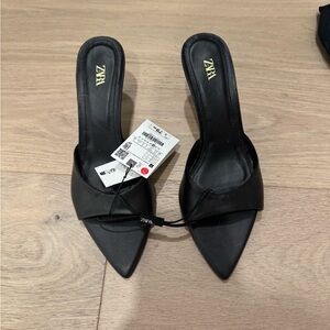 Zara Black Heeled Mules with Pointed Toe